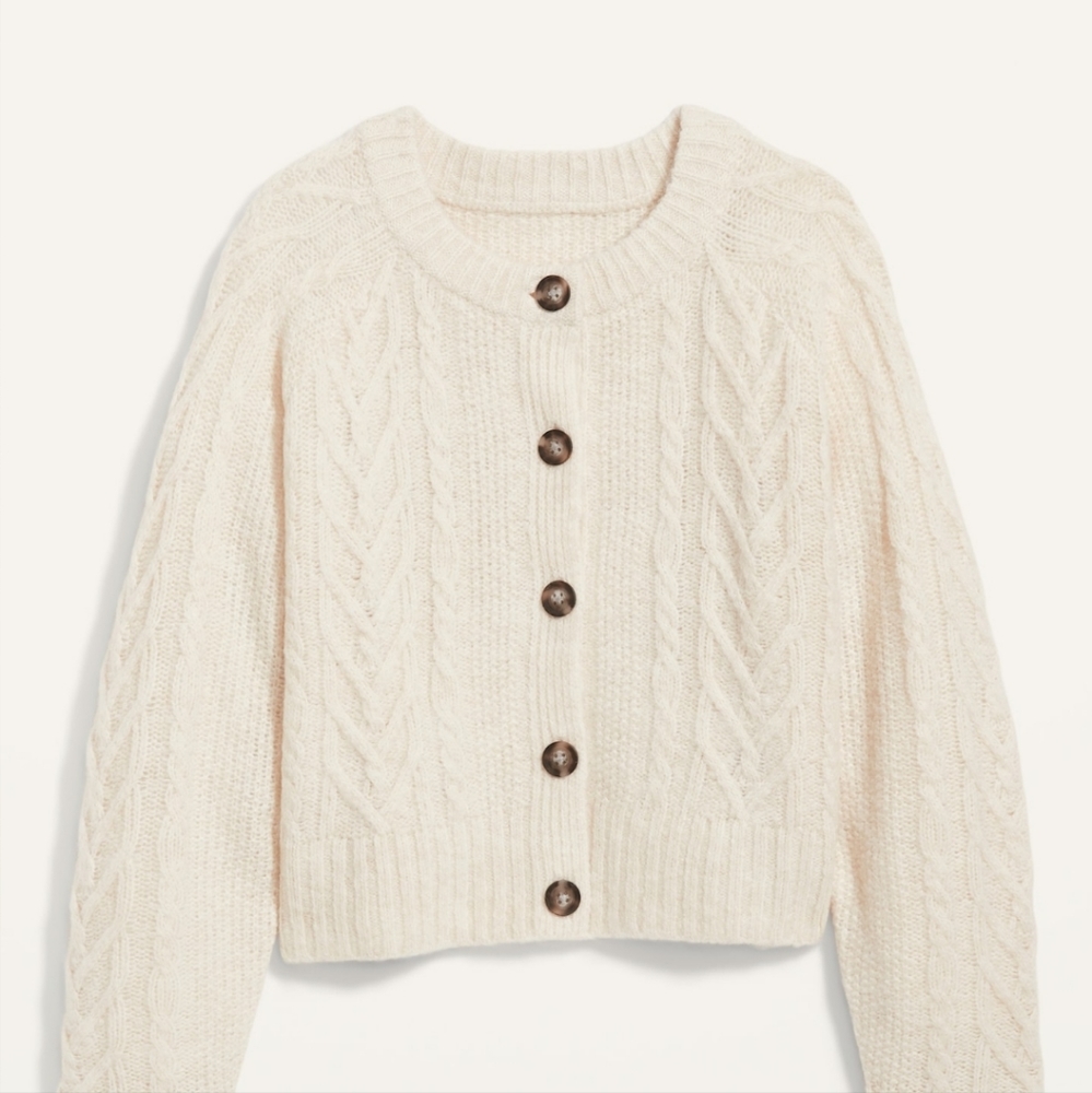Cropped Cable-Knit Cardigan Sweater for Women